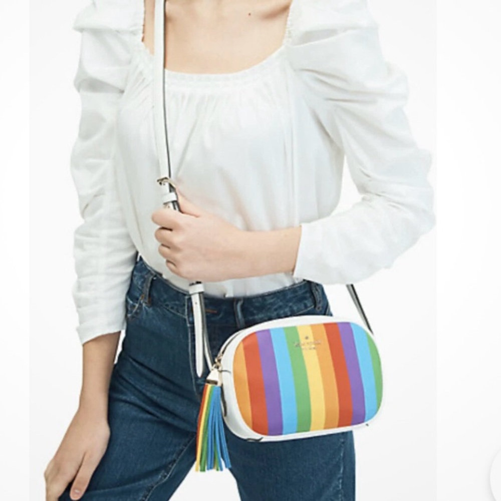 NWT Kate Spade Kourtney Rainbow Stripe Crossbody Camera Bag - Picture 3 of 16